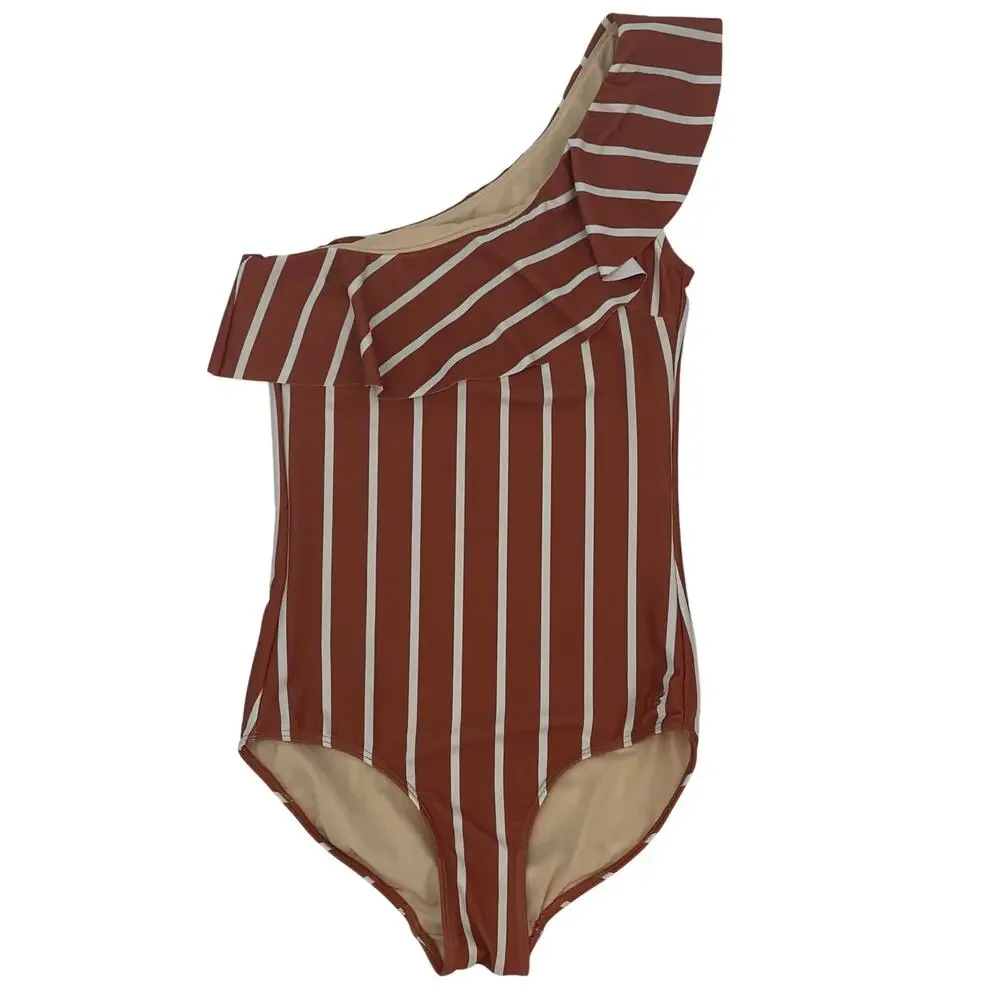 Albion Fit XS The Icon Wave Sydney One Piece Swimsuit Striped One Shoulder - Picture 3 of 6